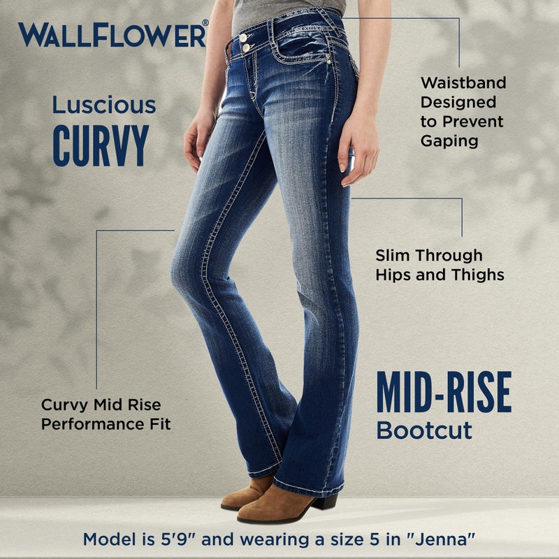 WallFlower Women's Luscious Curvy Bootcut Mid-Rise Insta Stretch Juniors Jeans (Standard and Plus, Jenna, 16 Plus - Image 4